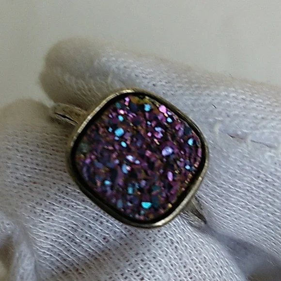 STERLING PURPLE DRUZY QUARTZ RING SIZE 7 - Picture 7 of 7